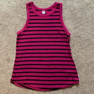 form fitting dark pink and blue striped tank top